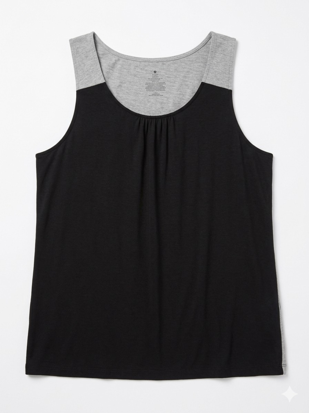 Secret Treasures Black Tank Top with Heather Gray Shoulder Panels